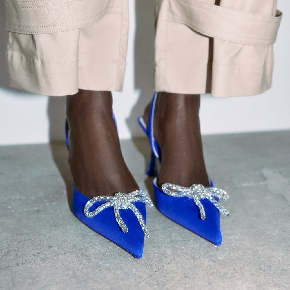 ZARA EMBELLISHED BOW HEELED SLINGBACKS - Picture 3 of 12
